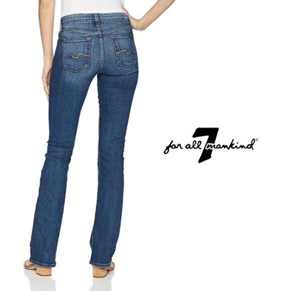 7 For All Mankind 7Fam Low Rise Boot Cut Medium Wash Blue Jeans Size 32 - Picture 2 of 16